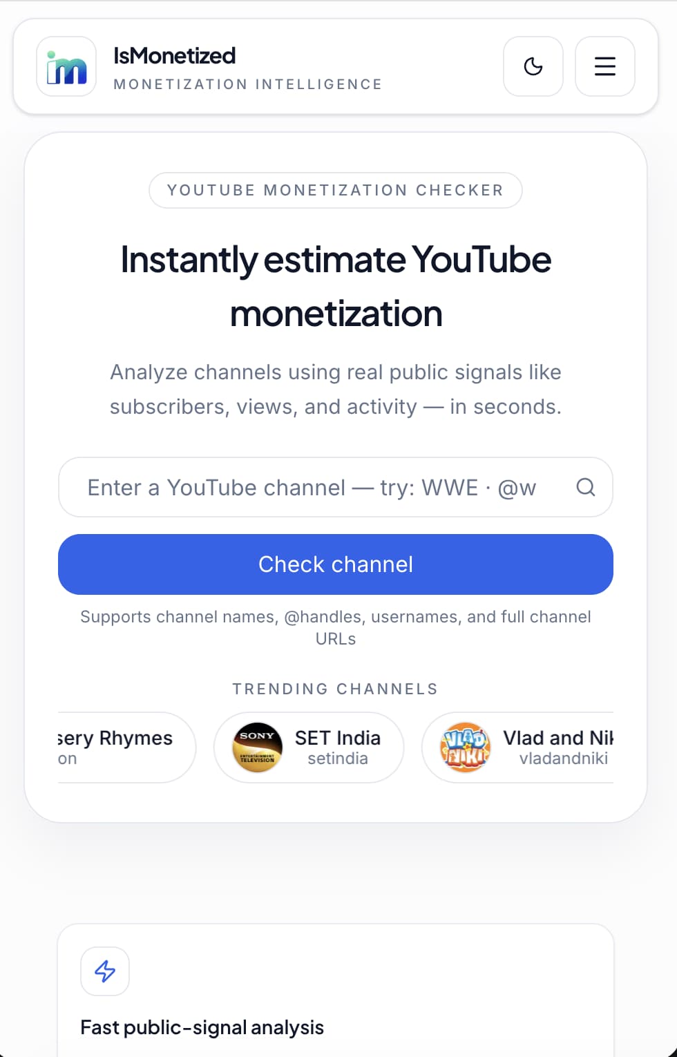 IsMonetized mobile channel lookup experience