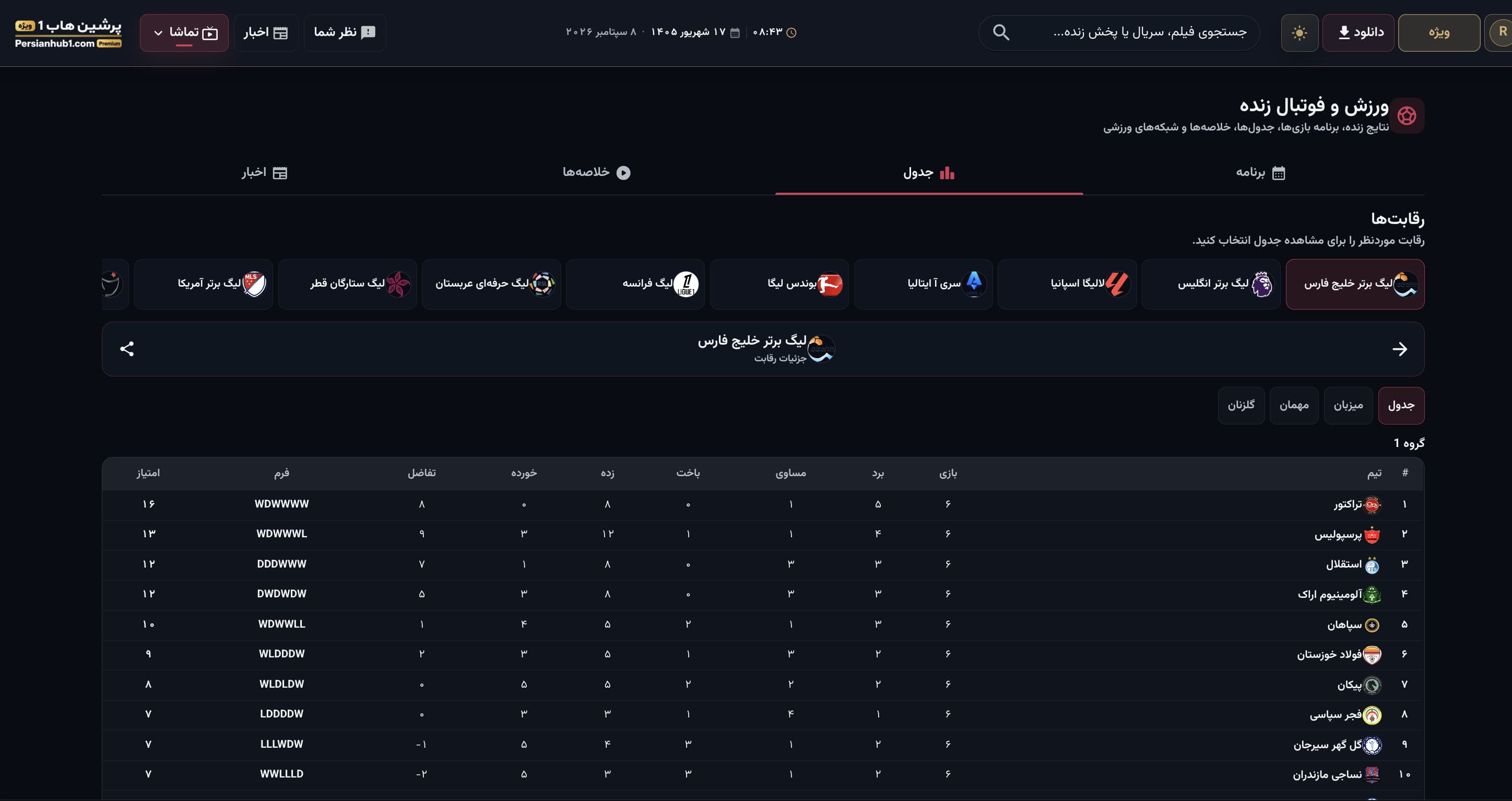 Desktop sports experience with live match cards and league standings