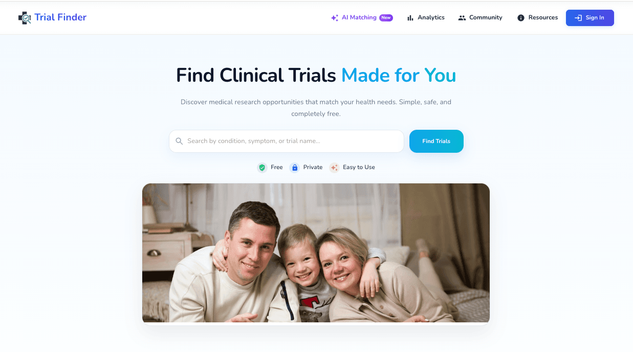 Trial Finder product interface